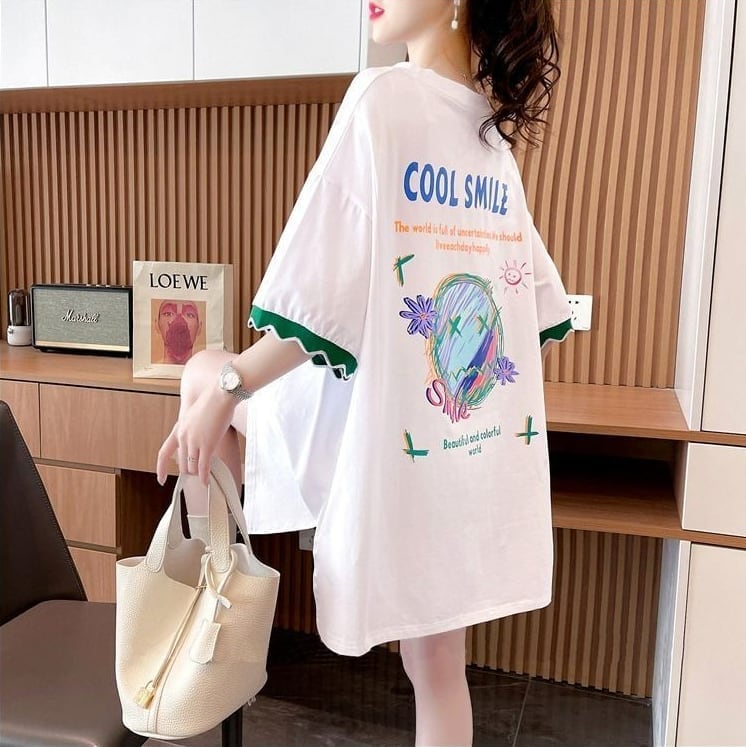 【半額!期間限定!!】デザインセンスニッチなミドル丈半袖Tシャツ新スタイルins-3007