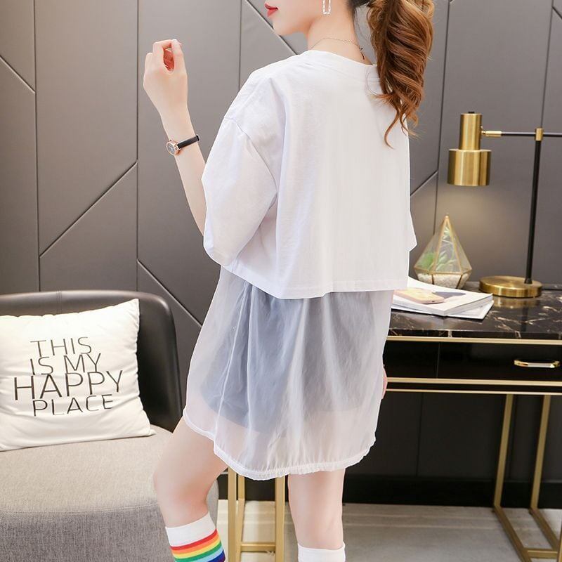 絶対欲しい 個性派 レイヤード風 プリントTシャツ ゆったり半袖ins-8101