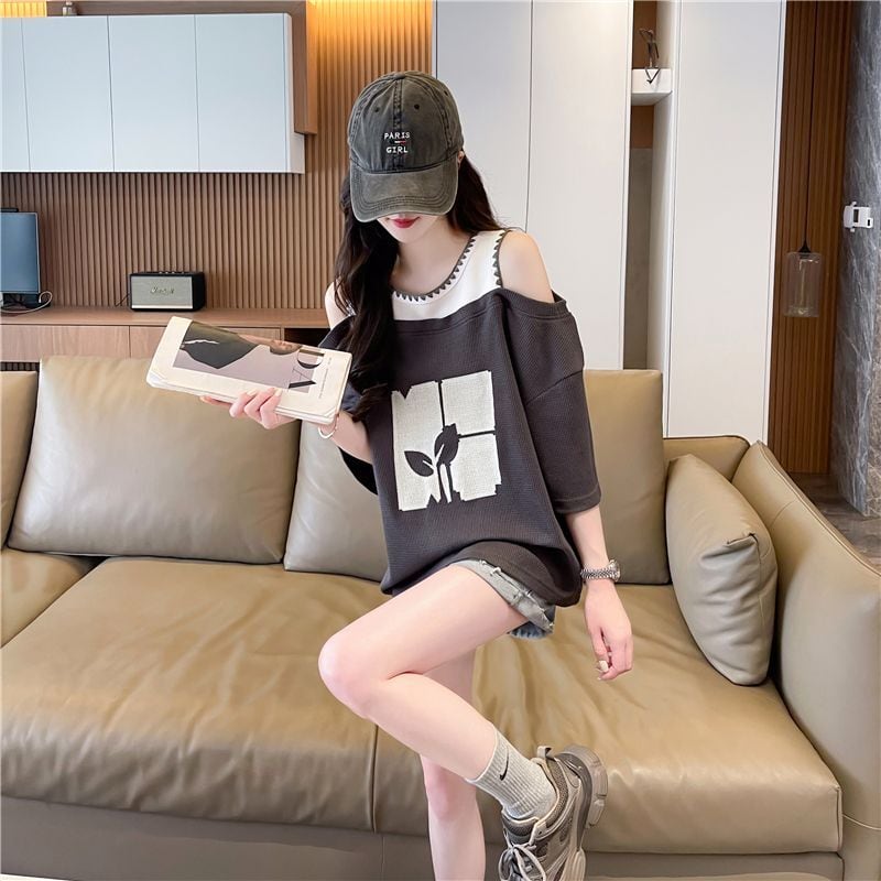 好感度100% キュート ラウンドネック 半袖 Tシャツ ins-8628