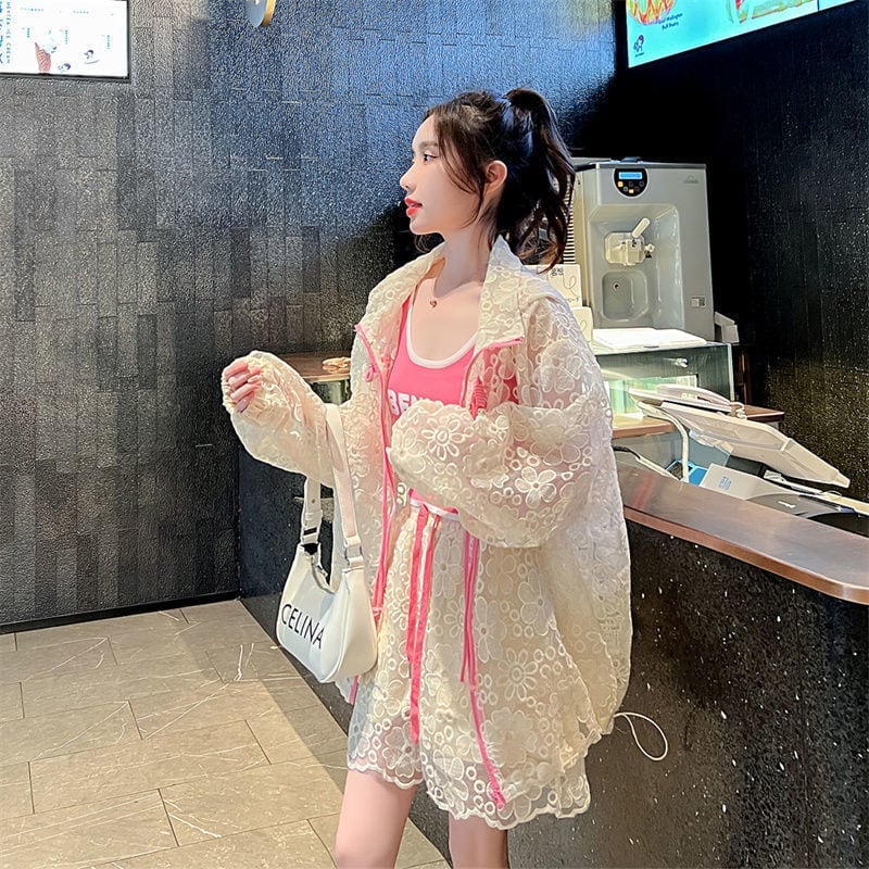 新作 美感いっぱい 日焼け対策 透け感 無地 パーカー ins-4984