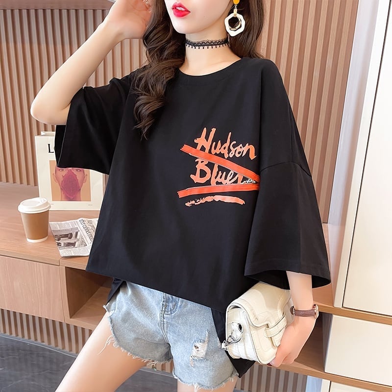 【人気商品再入荷!】 デザイン個性ゆったりミドル丈半袖Tシャツins-3036