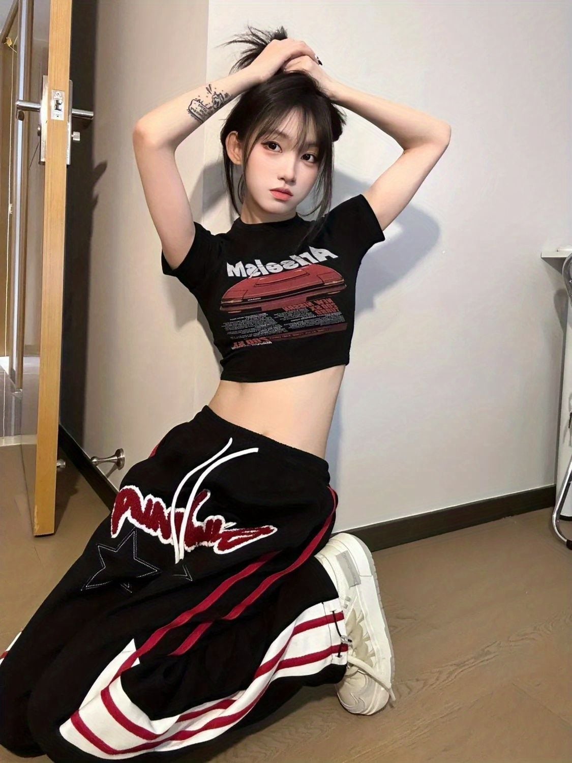 絶対欲しい アバンギャルド ストライプ 柄 切り替え 男女兼用 パンツ ins-4991