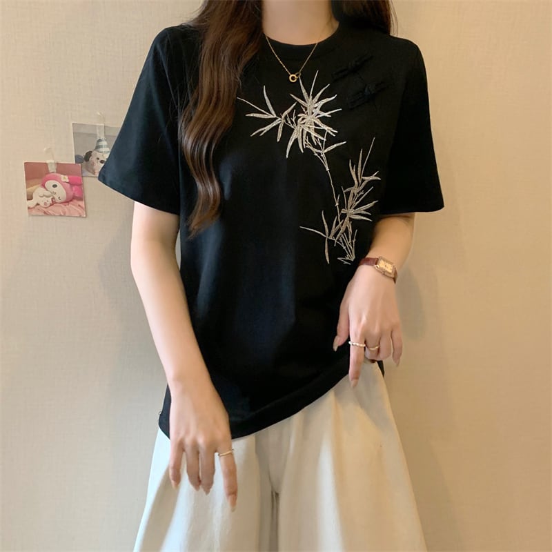 おすすめ カジュアル 海外トレンド モーダル 刺繍 半袖Tシャツins-8476
