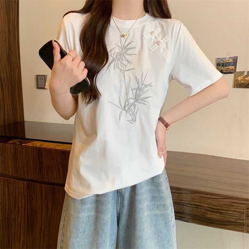 おすすめ カジュアル 海外トレンド モーダル 刺繍 半袖Tシャツins-8476