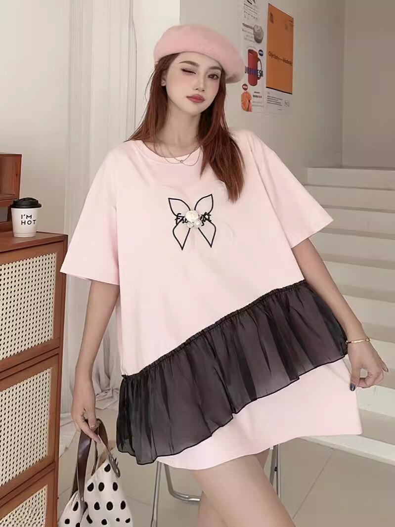 絶対欲しい キュート 切り替え プリントゆったり 半袖Tシャツ 全5色ins-8271