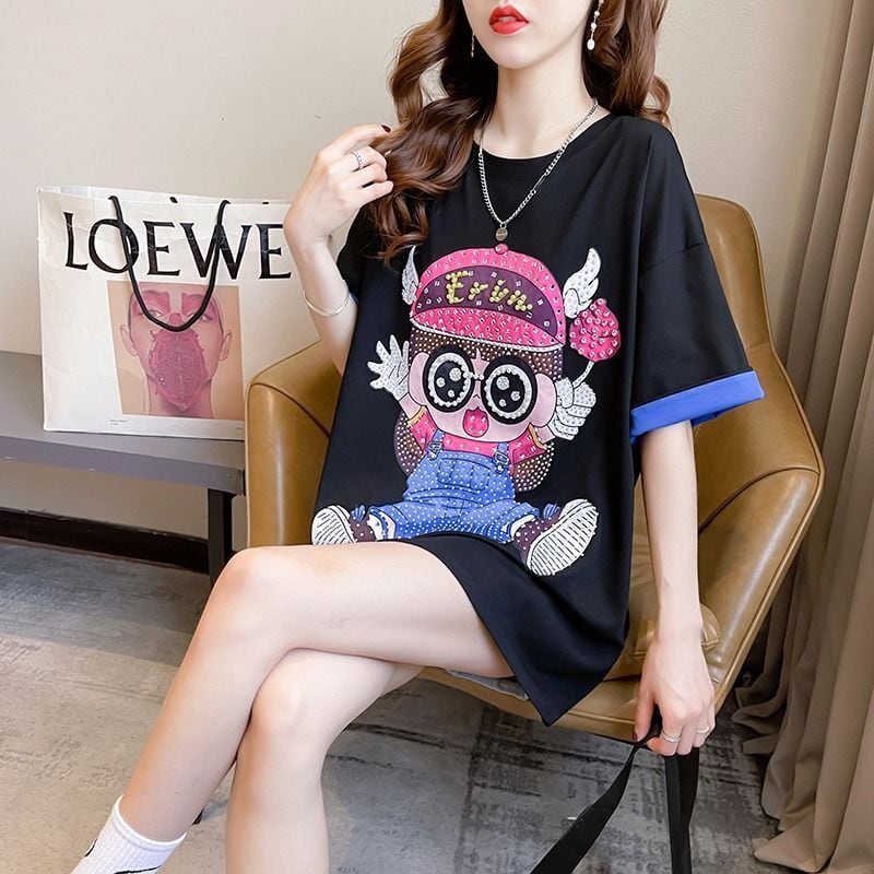 売り切れ必至 キュート スウィート ゆったり ダイヤモンド 半袖Tシャツins-8122
