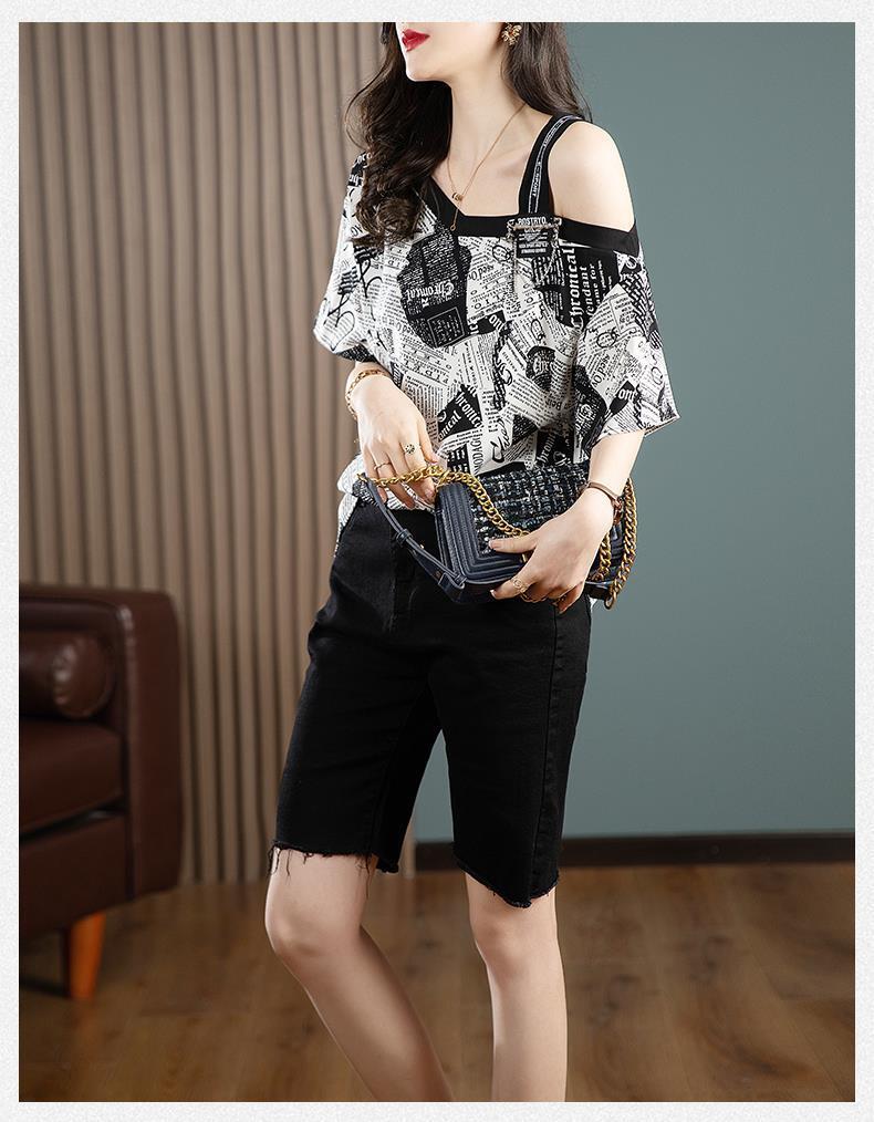 【半額!期間限定!!】絶対流行 個性派 特別デザイン シフォン プリント 半袖Tシャツins-8610