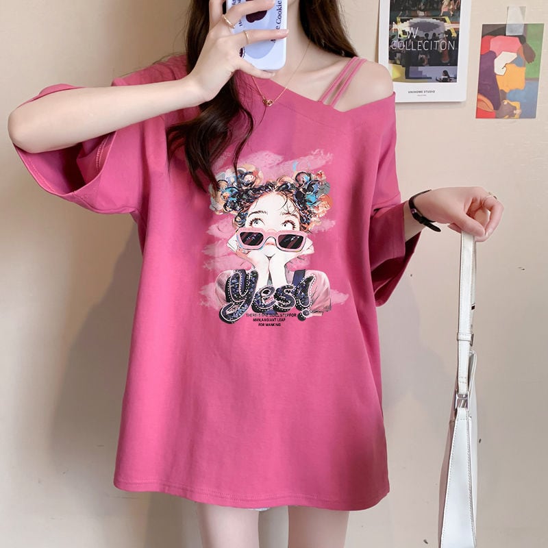 美人度アップ キュート カジュアル 全3色 半袖Tシャツ カットソー ins-8613