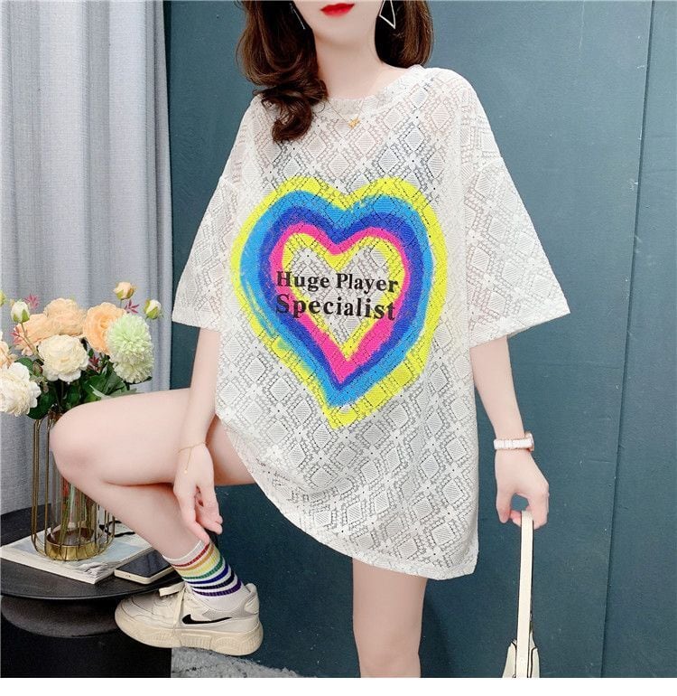 売り切れ必至 キュート ゆったり 透かし彫り半袖Tシャツins-8134