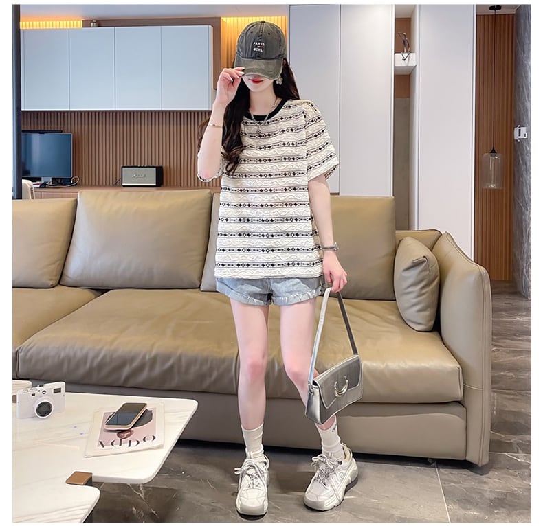 おすすめ 着心地抜群 ストライプ柄 半袖 Tシャツins-8264
