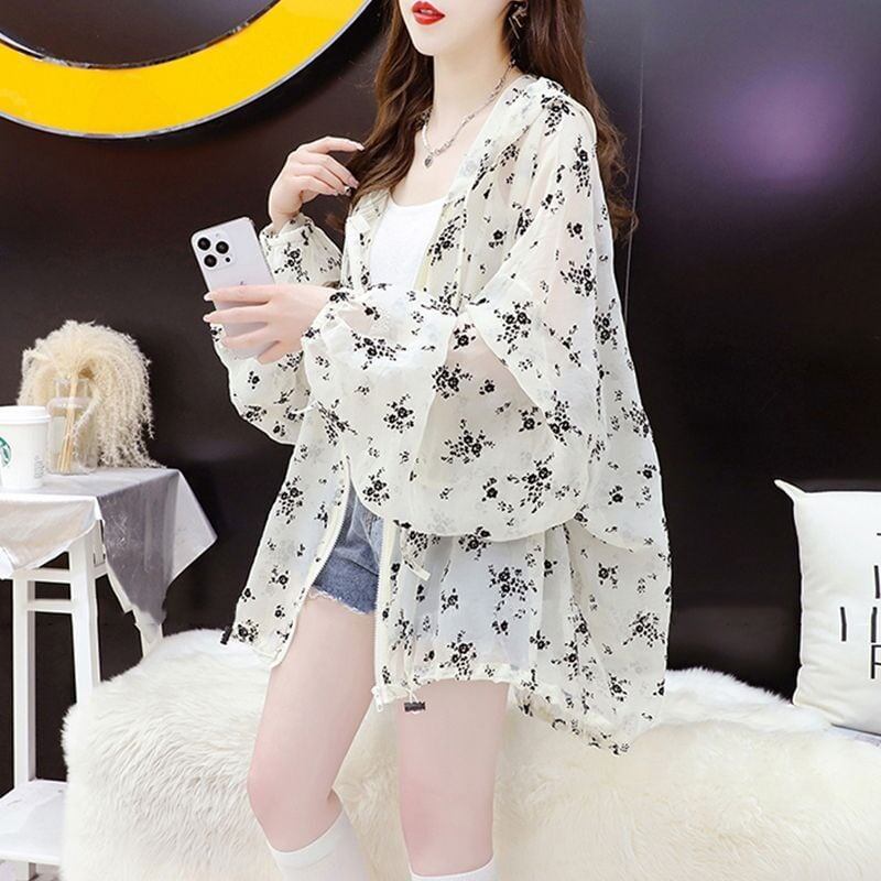 絶対流行 エレガント花柄 透け感 日焼け対策 パーカー ins-4987