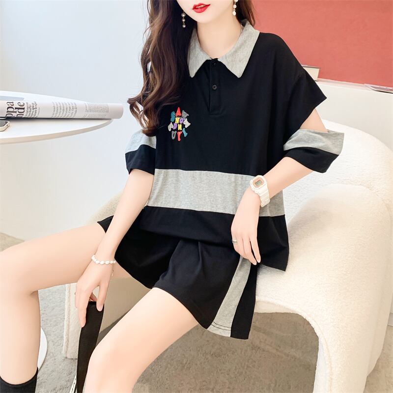 おすすめ カジュアル 切り替え 半袖Tシャツⅹパンツセット全2色 ins-8281