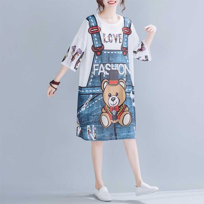 旅行Tシャツ レディース 夏 膝丈 プリント 大きいサイズ ゆったりさらっと涼しい ins-656