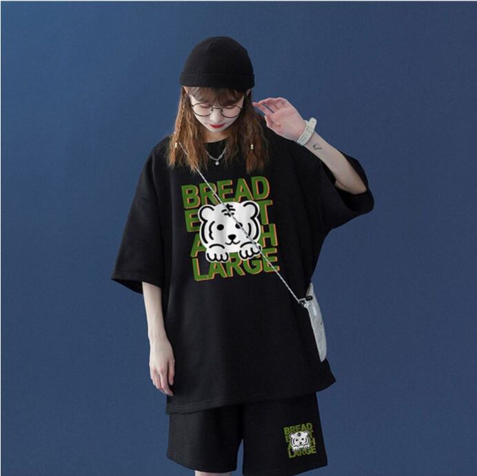 大人可愛い ルーズ 半袖Tシャツⅹパンツセット全5色 男女兼用ins-6555