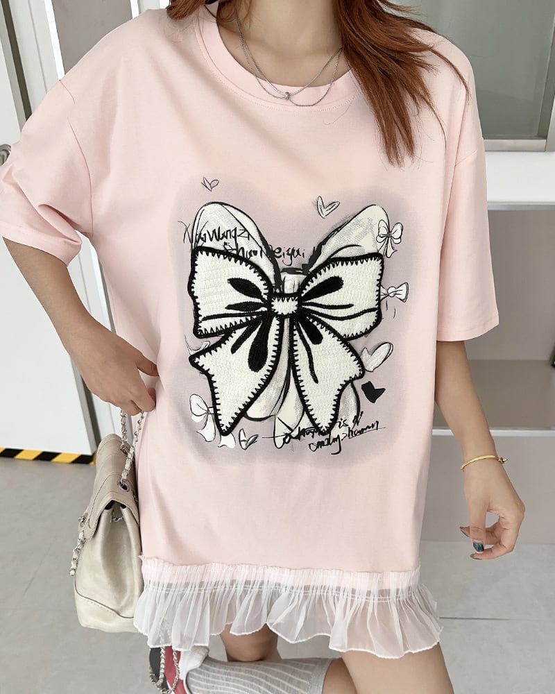 今季マストバイ 切り替え プリントゆったり 半袖Tシャツ 全4色ins-8256
