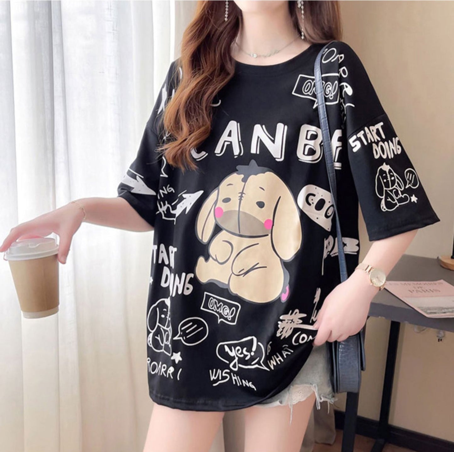 【新商品】大注目 プリント ビッグロゴ ゆったりトップス 半袖Tシャツ 全3色ins-4933