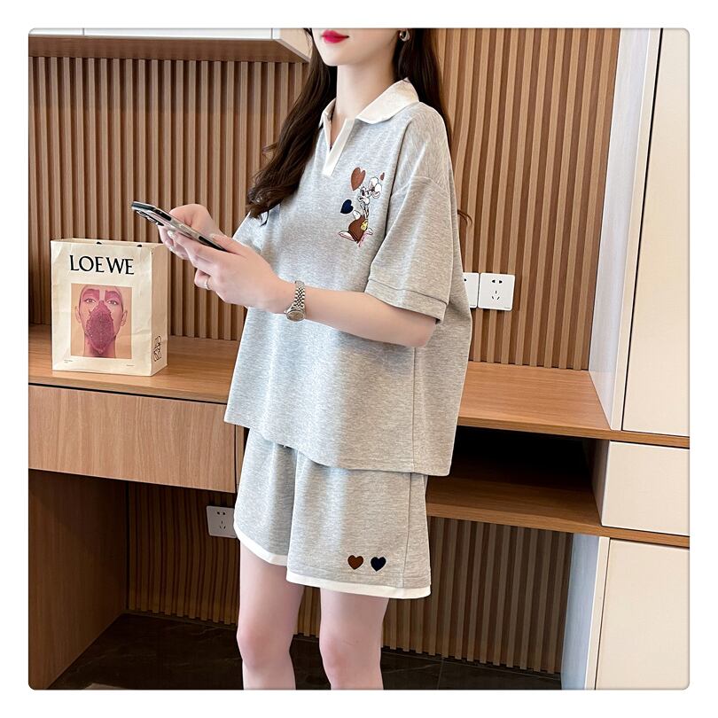 定番シンプル カジュアル 切り替え 半袖Tシャツⅹパンツセット全3色 ins-8267