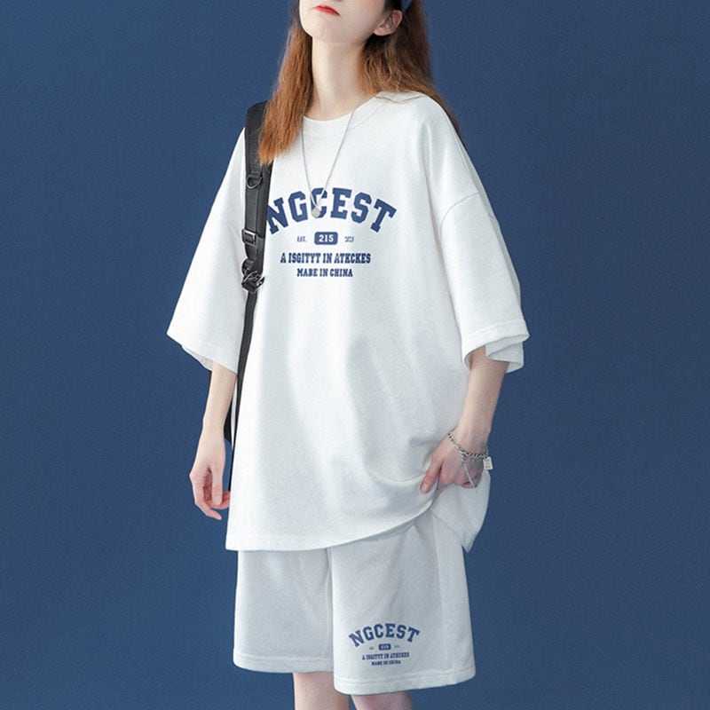 【半額!期間限定!!】売り切れ必至 カジュアル 半袖Tシャツⅹパンツセット全4色 男女兼用ins-6574