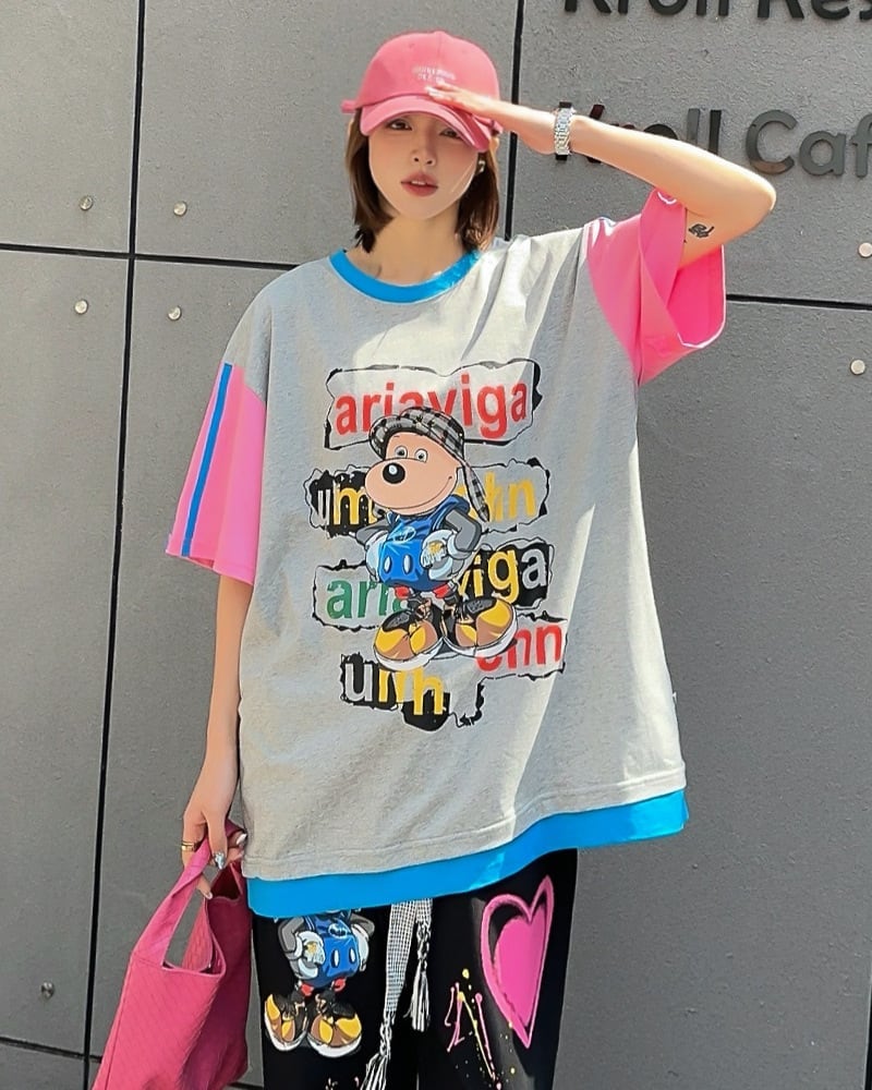 話題沸騰中 カジュアル ゆったり プリント カラーマッチング 半袖Tシャツins-8067