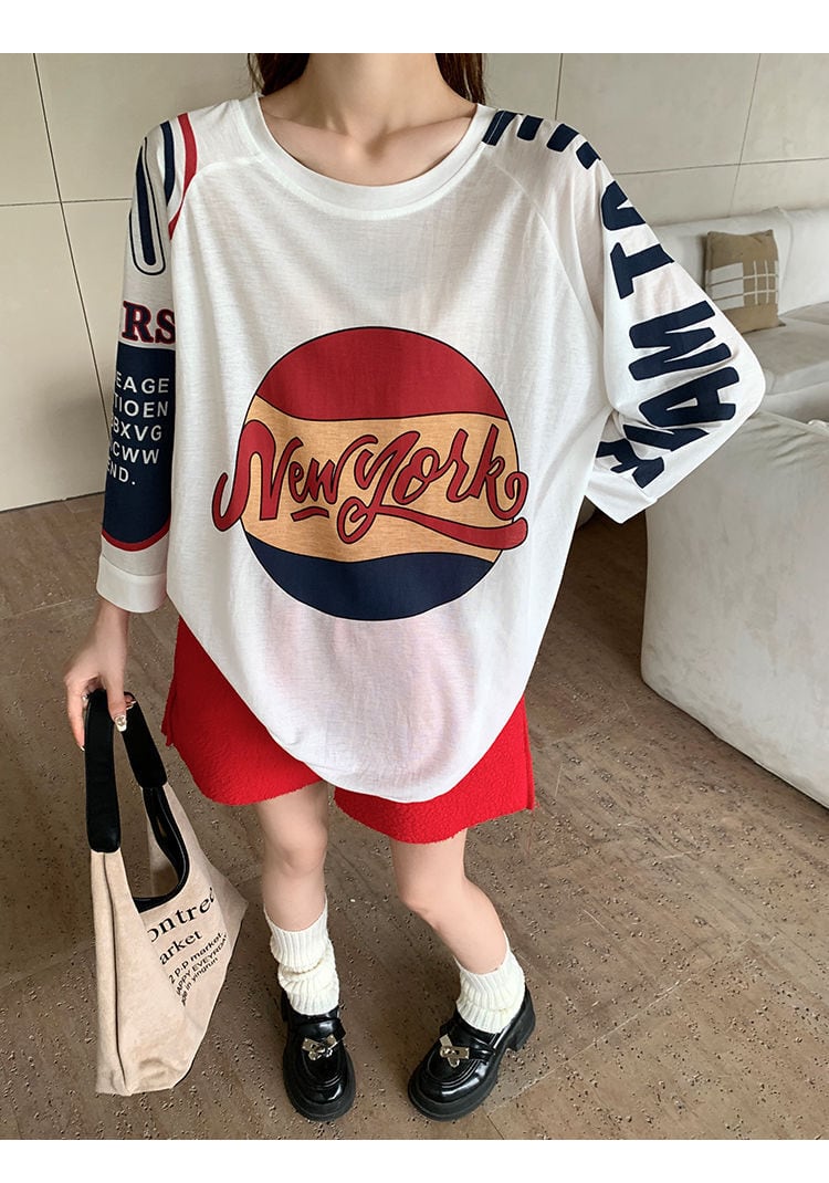 【半額!期間限定!!】話題沸騰中 個性派 カジュアル プリント ゆったり 日焼け止め 2色 Tシャツins-8590