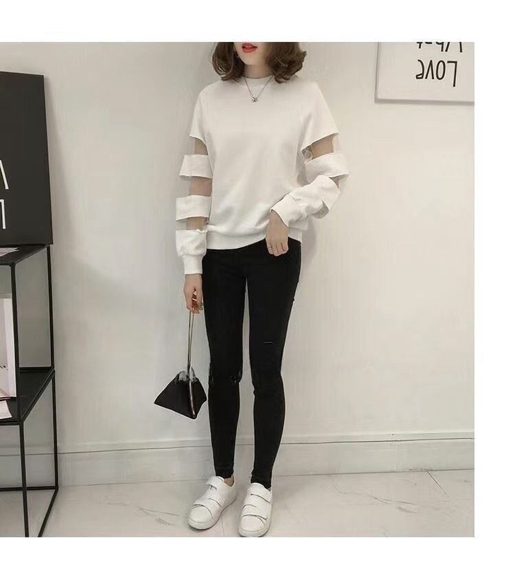 合わせやすい デイリー ラウンドネック 無地 切り替え スウェット パーカーins-2128