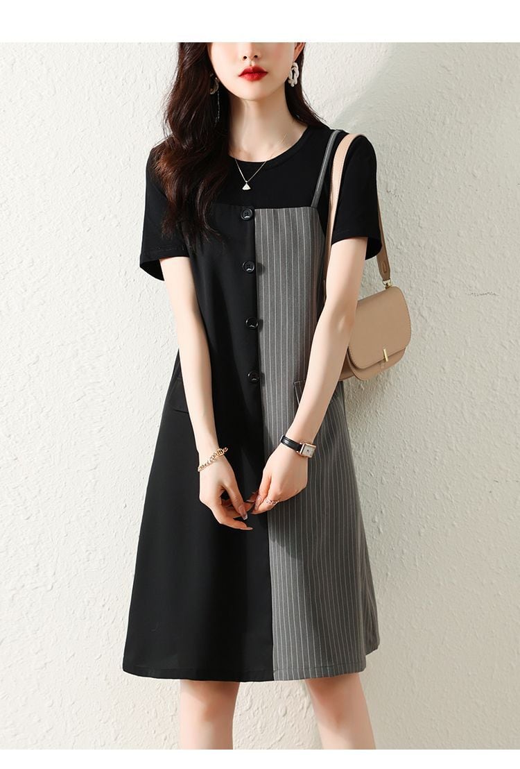 売り切れ必至 ファッション レイヤード風 半袖ワンピースins-8309