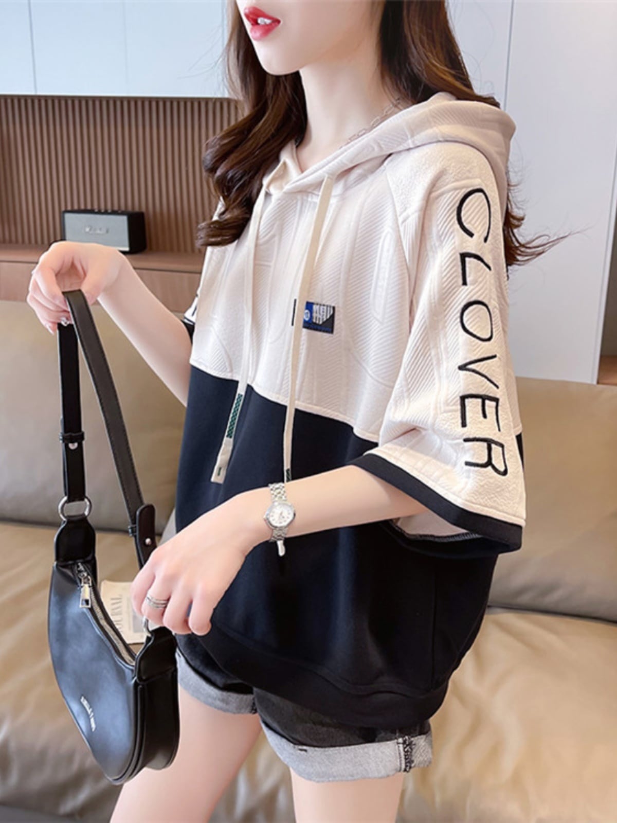 高級感 半袖 帽子付き Tシャツ スウェット ins-8640