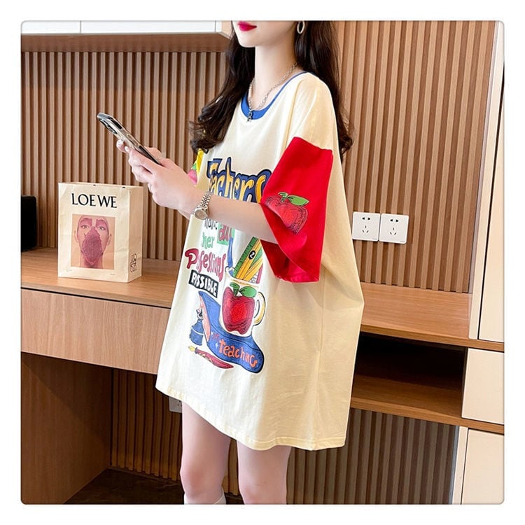 おすすめ 個性派 アルファベット プリントTシャツ ゆったり半袖ins-8090