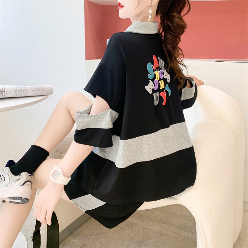 おすすめ カジュアル 切り替え 半袖Tシャツⅹパンツセット全2色 ins-8281