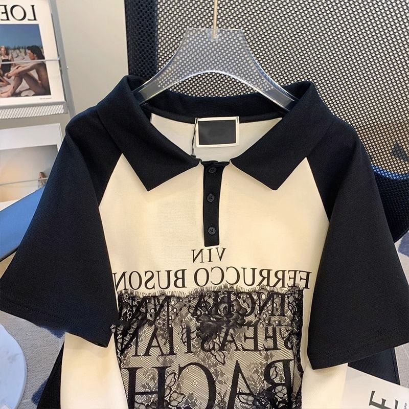 売り切れ必至 ファッション 切り替え プリント 半袖Tシャツ カットソーins-8250