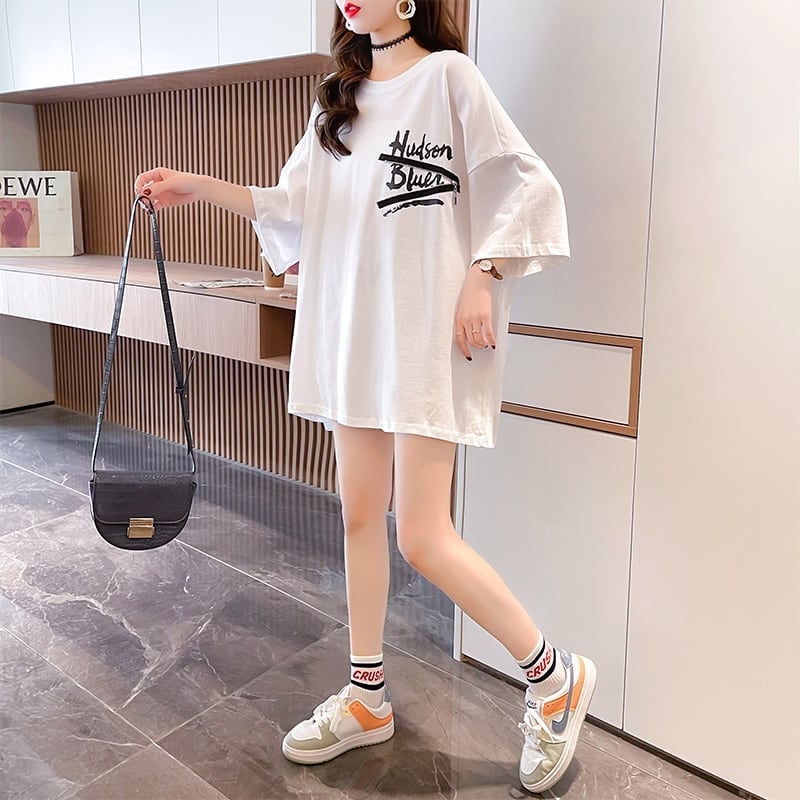 【人気商品再入荷!】 デザイン個性ゆったりミドル丈半袖Tシャツins-3036