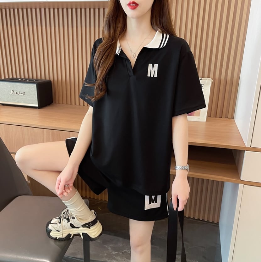 売り切れ必至 ルーズ 半袖Tシャツⅹパンツセット全2色ins-8190
