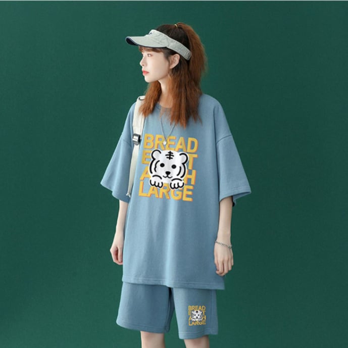 大人可愛い ルーズ 半袖Tシャツⅹパンツセット全5色 男女兼用ins-6555