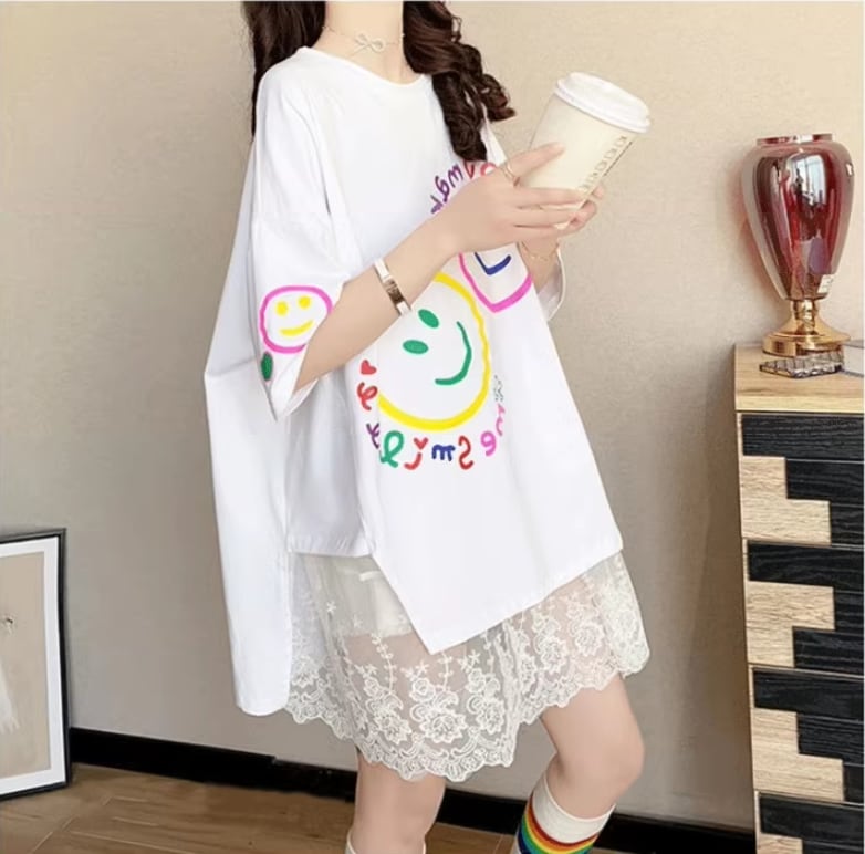 新作 レイヤード風 ロゴ プリント ゆったり 半袖 Tシャツ 全3色ins-4948