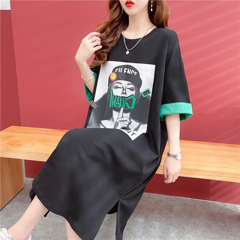 【半額!期間限定!!】今季マストバイ カジュアル プリント Tシャツ カットソー ワンピースins-8533