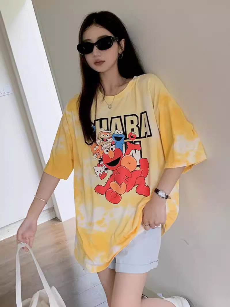 売り切れ必至 絞り染め プリント ビッグロゴ ゆったりトップス 半袖Tシャツ 全2色ins-8272