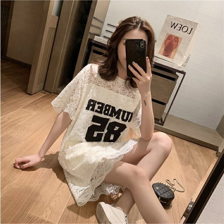 【半額!期間限定!!】大活躍 ファッション アバンギャルド レース 切り替え 半袖ワンピースins-8526