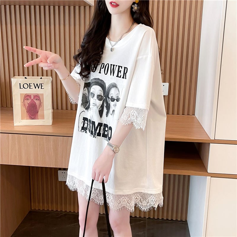 売り切れ必至 ファッション レース 切り替え ゆったり 半袖Tシャツins-8480