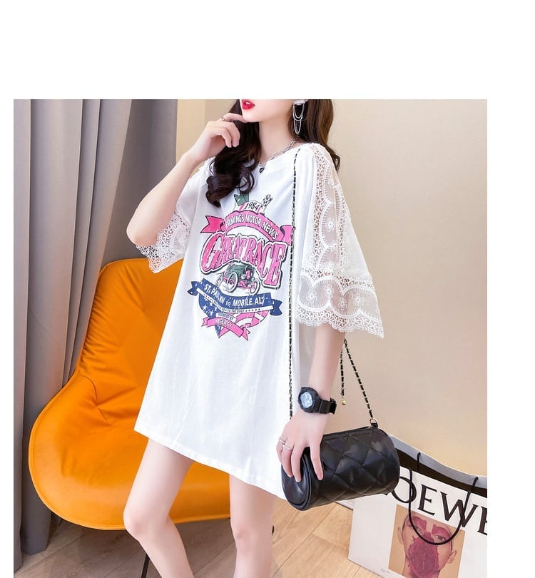 新作 ロング プリントTシャツ 半袖 ピンクins-2810