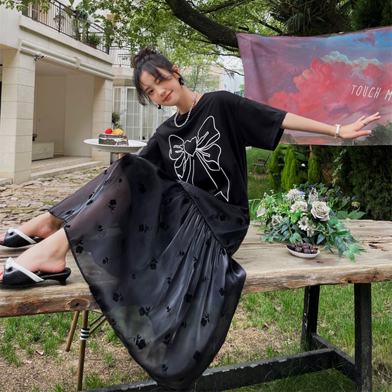 美人度アップ 新作 スウィート 切り替え 花柄 半袖 ワンピースins-8222
