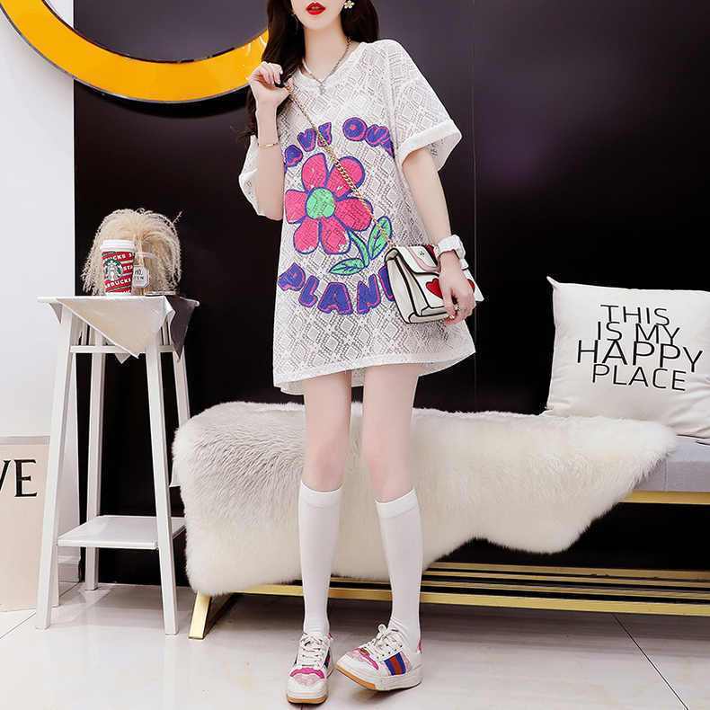 【半額!期間限定!!】新商品 一目惚れ 切り替え 透かし彫り プリント Tシャツ カットソーins-8523