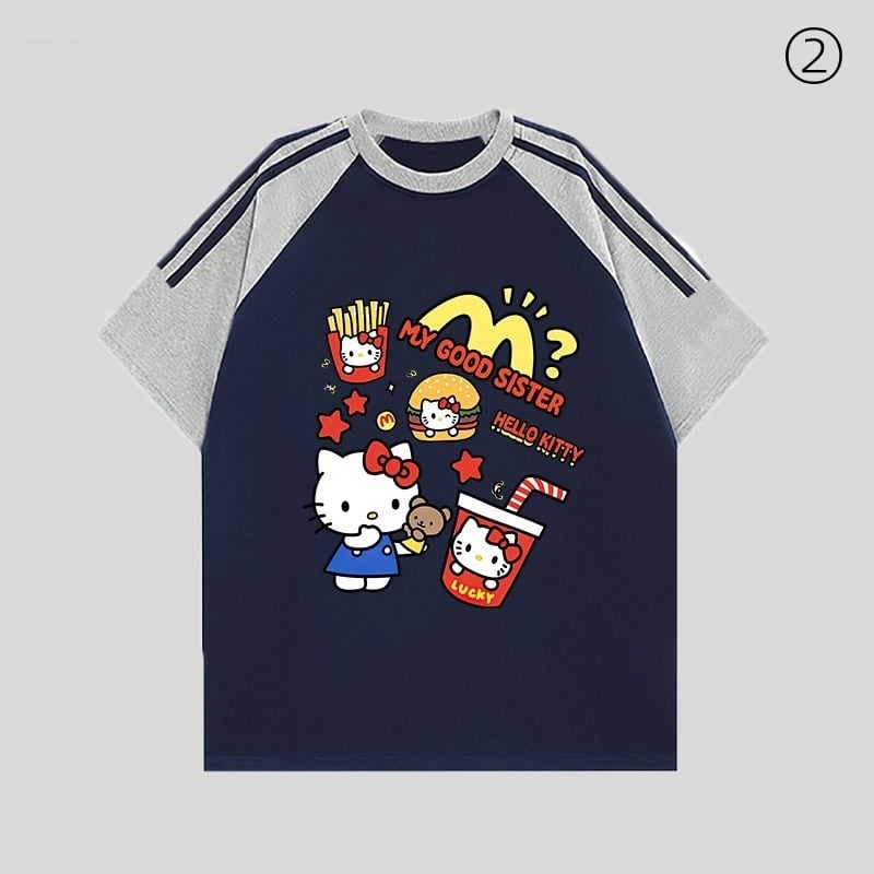 早い者勝ち カジュアル キュート 切り替え プリント 半袖Tシャツins-8618
