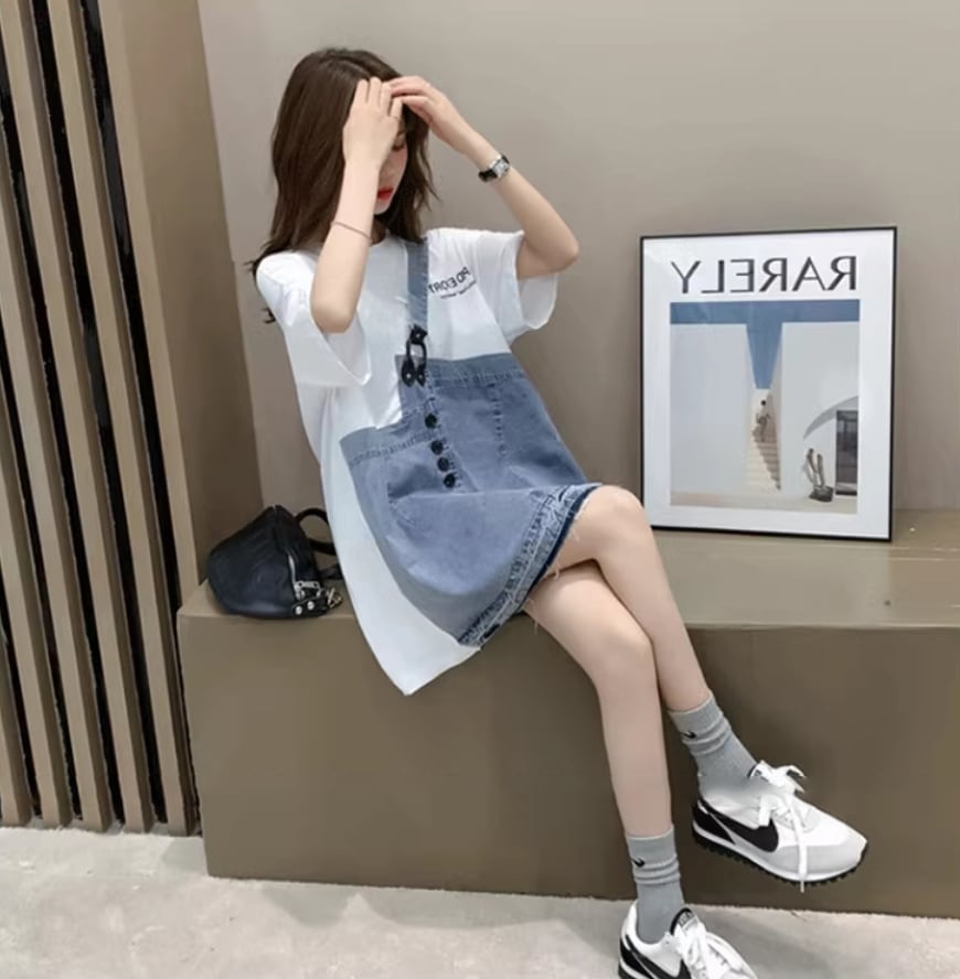 個性的なデザイン 一目惚れ 2色選択可 レイヤード風 Tシャツ カットソーins-8286