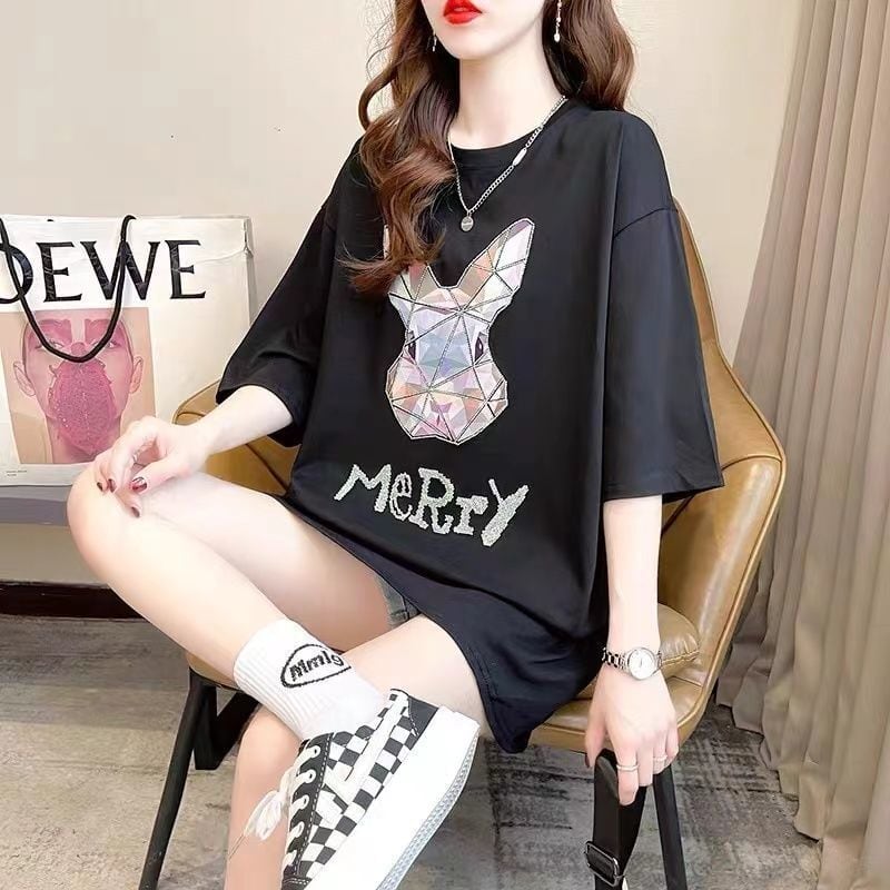 好感度UP 特別デザイン ビッグロゴ ロング Tシャツ 全2色 半袖 ワンピースins-4944