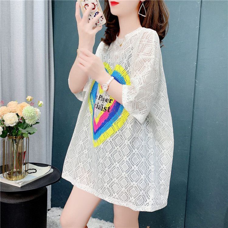 売り切れ必至 キュート ゆったり 透かし彫り半袖Tシャツins-8134