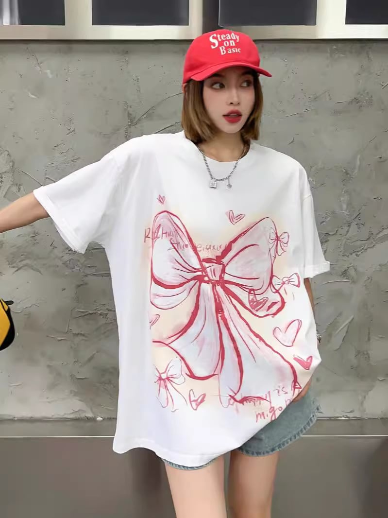 個性的なデザイン ラウンドネック プリント 半袖 Tシャツ カットソーins-8273