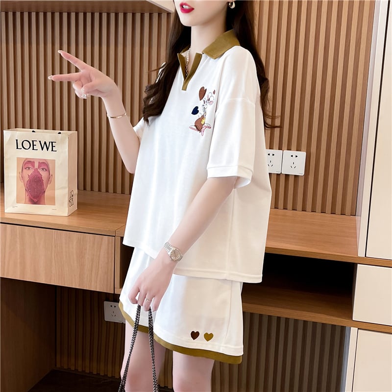 定番シンプル カジュアル 切り替え 半袖Tシャツⅹパンツセット全3色 ins-8267