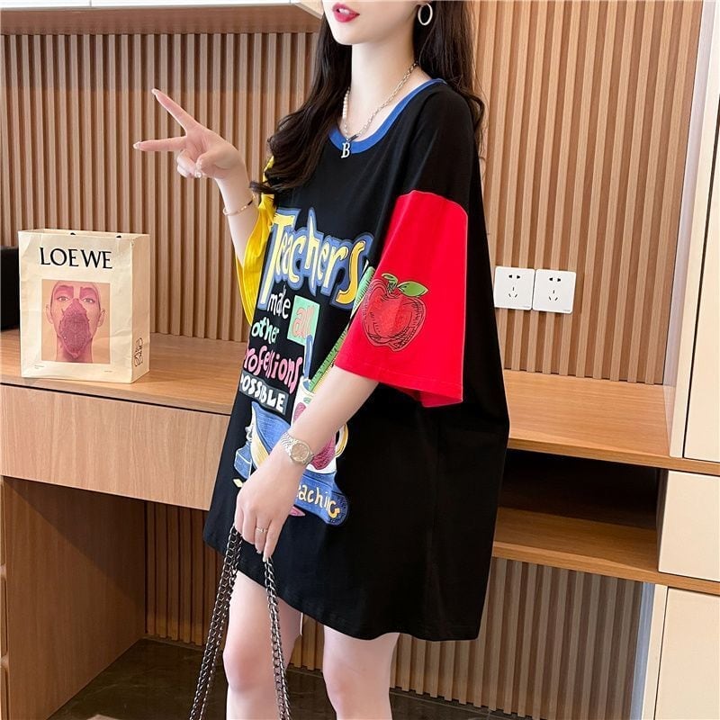 おすすめ 個性派 アルファベット プリントTシャツ ゆったり半袖ins-8090