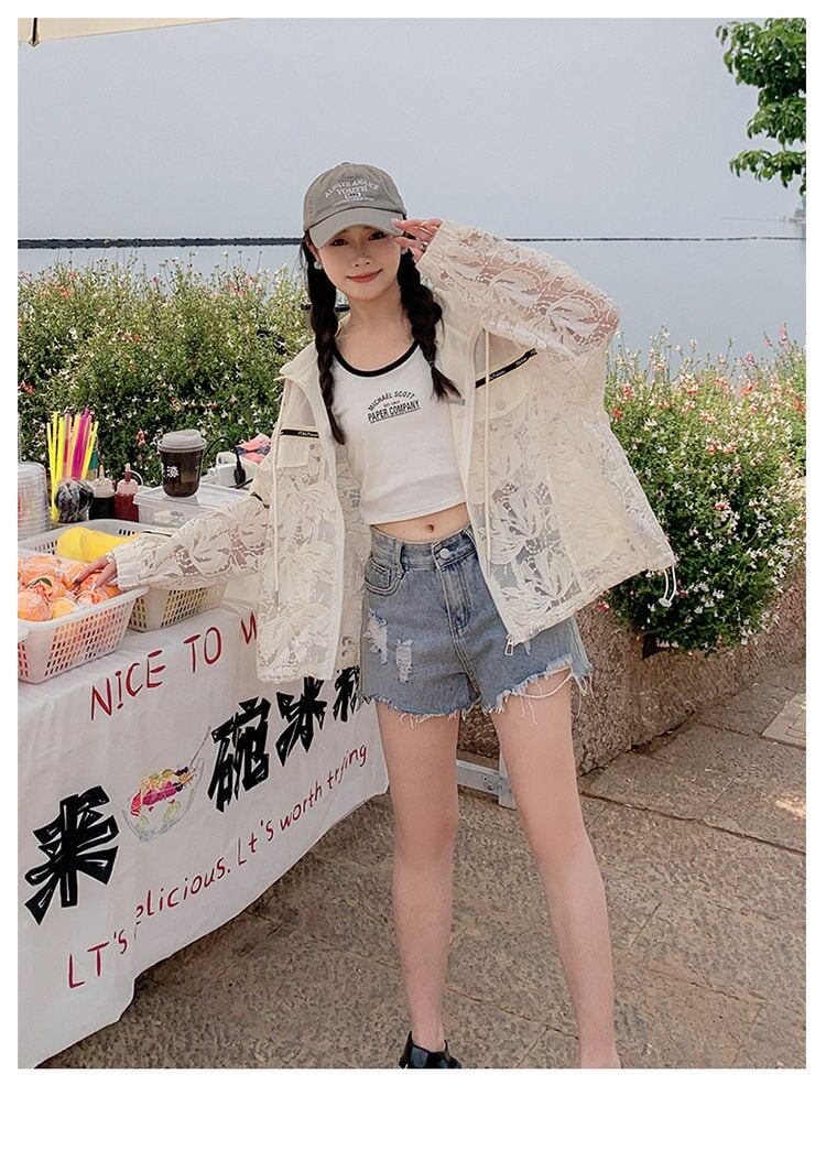数量限定 美人度アップ 透け感 日焼け対策 冷房対策 UVカット フード付き パーカーins-4975