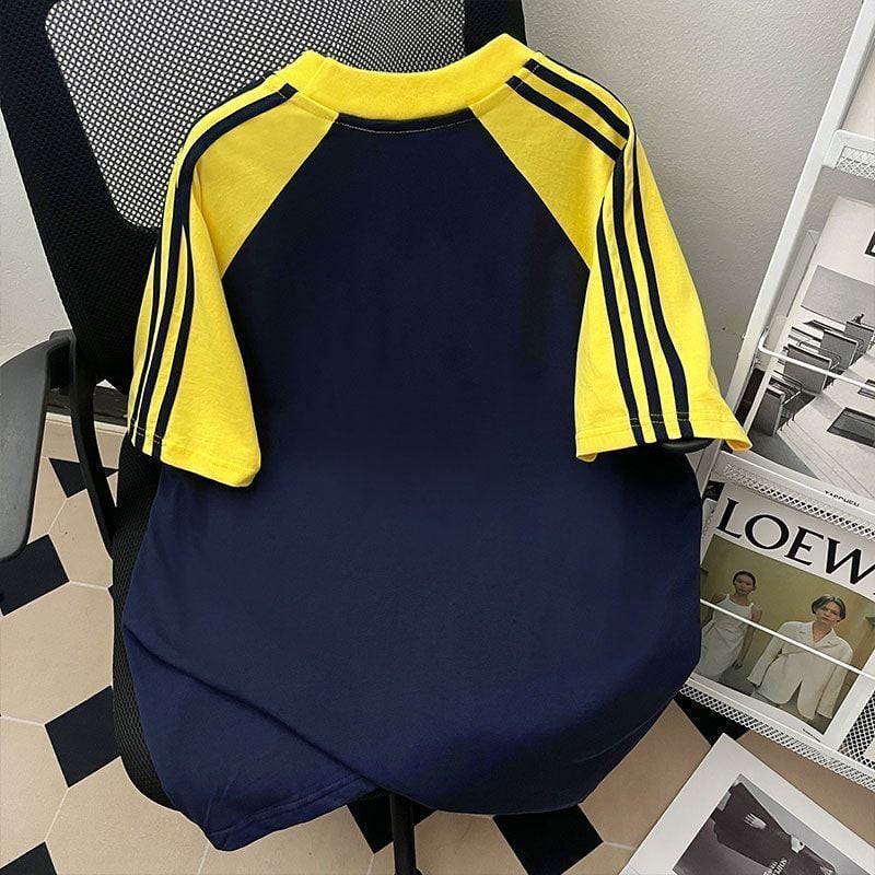 早い者勝ち カジュアル キュート 切り替え プリント 半袖Tシャツins-8618